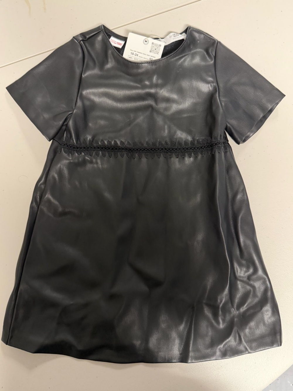 Zara Black Faux Leather Short Sleeve Kids Dress